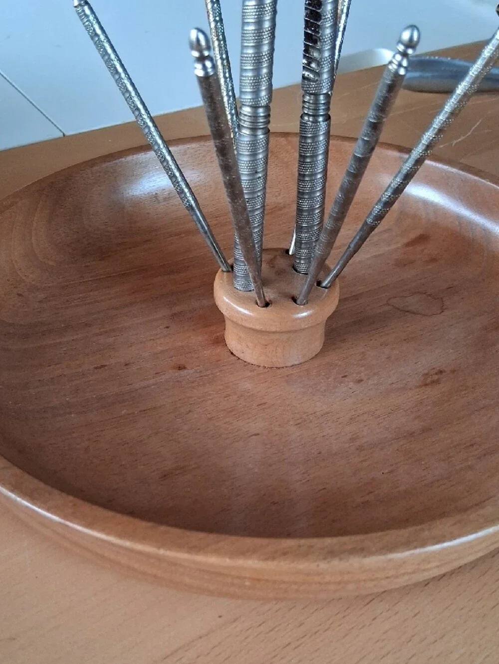 Vintage Wooden Nut Bowl Set With Crackers & Picks